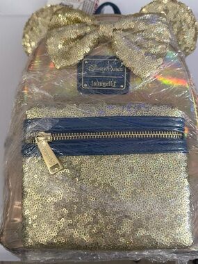 Loungefly Gold Sequin Mini Backpack with Navy Trim